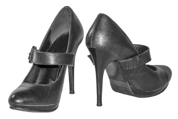 Women's black shoes with strap high heel shoes isolated white ba