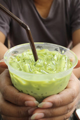 Iced green tea and milk