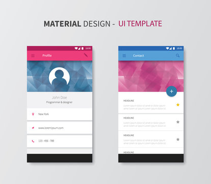 material design user interface background / vector ui layout for mobile, smartphone app in new design system