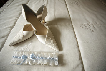 shoes bridal on bed