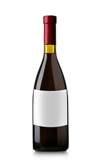 Bottle of red wine with empty label, isolated on white