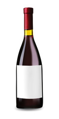 Bottle of red wine with empty label, isolated on white