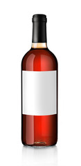 Bottle of pink wine with empty label, isolated on white