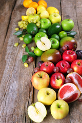 Fruits on wooden background