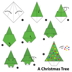 step by step instructions how to make origami A Christmas Tree.
