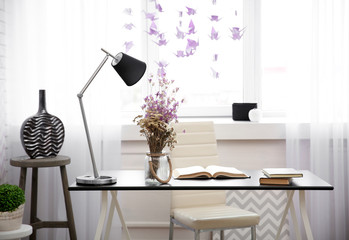 Modern room interior in black and white tones