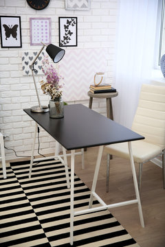 Modern dining room interior in black and white tones