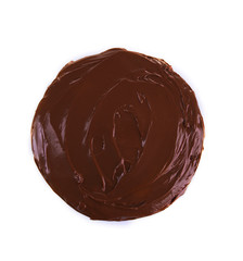 Chocolate cake view from above isolated on white