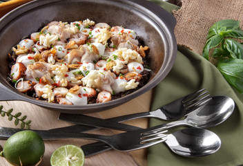 delicious fresh seafood rice served on claypot