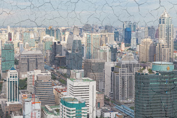 bangkok skyline thailand and cracked clay background, concept Global Warming.