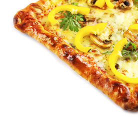 Freshly homemade pizza isolated on white