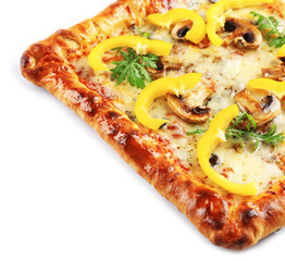 Freshly homemade pizza isolated on white