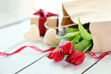Beautiful romantic composition with flowers. St. Valentines Day background