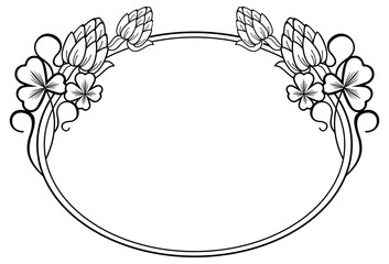 Oval outline label with clovers and free space for your text