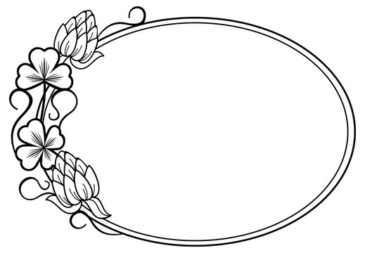 Oval outline label with clovers and free space for your text