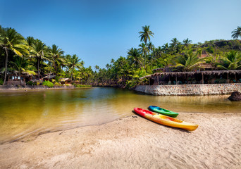 Kayak boats at Goa beach - obrazy, fototapety, plakaty