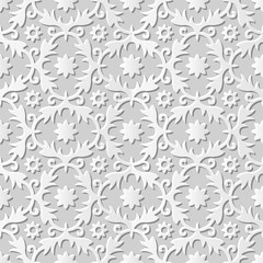 Vector damask seamless 3D paper art pattern background 081 Spiral Cross Flower
