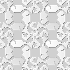 Vector damask seamless 3D paper art pattern background 082 Spiral Cross Flower
