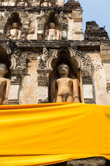 buddha sculpture on ancient buddhism pagoda monument