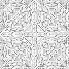 Vector damask seamless 3D paper art pattern background 090 Curve Kaleidoscope
