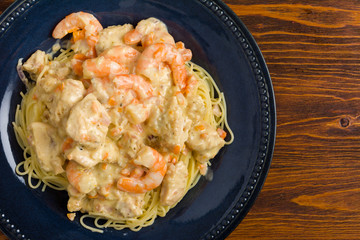 Shrimp and Chicken Angel Hair Carbonara