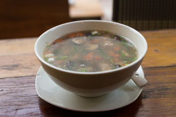rice congee mixed with pork, mushroom