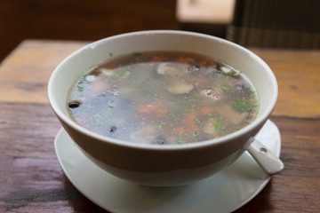 rice congee mixed with pork, mushroom