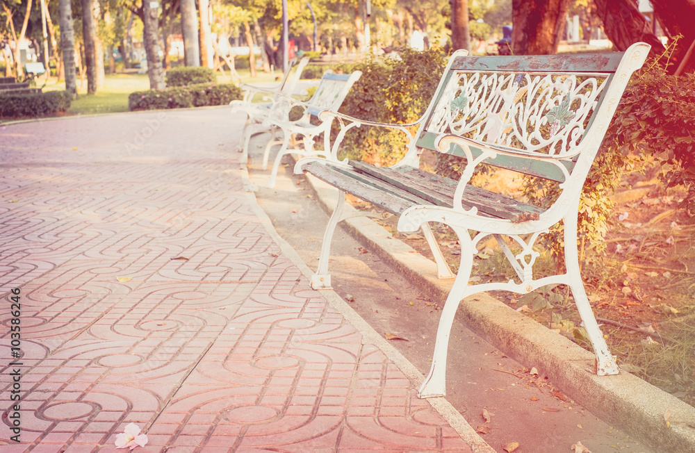 Wall mural bench in park