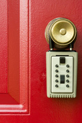 Home Buying Concept, Lockbox on Red Door