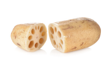 raw lotus root on white background