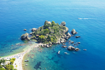 View of small island and Isola Bella beach
