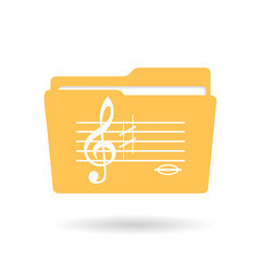 Yellow music folder with note symbols, shadow