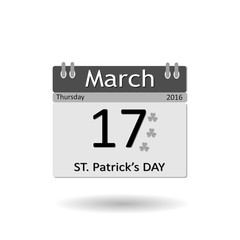 Black and white calendar on 17 March, with shadow