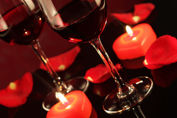 Two red wine  glasses for Valentines day