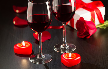 Fototapeta na wymiar Two red wine glasses for Valentines day