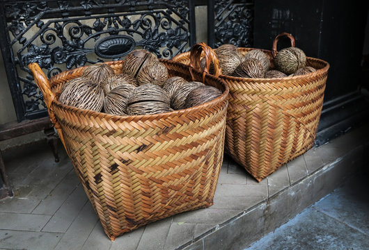 dry Cerbera oddloam's seed with basket ( Pong-pong, Othalanga, s