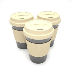 Three paper coffee cups