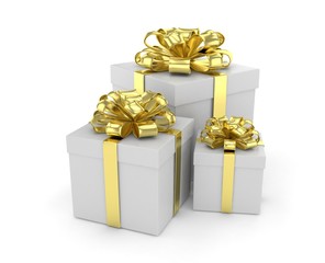 three gift boxes with bows isolated on white