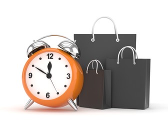 alarm clock and shopping bag (time to buy concept)