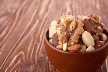 Mix nuts  on wooden background