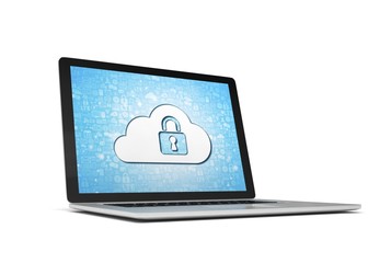 3d rendering of a laptop with cloud security concept