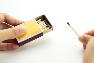 A match is a tool for starting a fire. Typically, modern matches are made of small wooden sticks or stiff paper