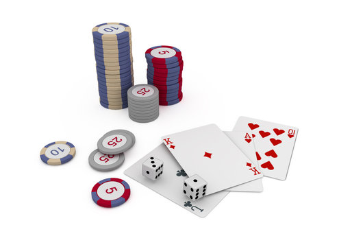 isolated chips and cards for casino games.