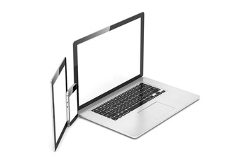laptop, tablet, phone, on white
