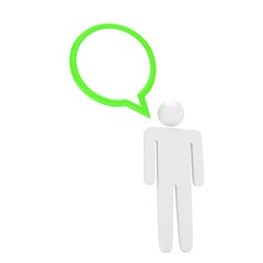 3d man with talk bubbles isolated over a white background