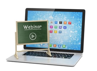 Laptop with chalkboard, webinar, online education concept