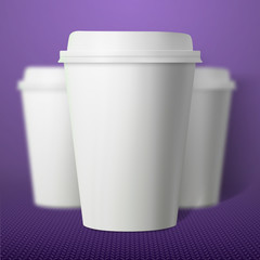 Vector Coffee Cup Set with Blur Depth of Field Effect. Photoreal