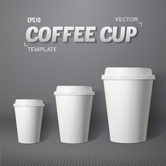 Vector Coffee Cup Set. Photorealistic 3D Vector EPS10 Paper Coff