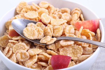 Corn and rice flakes with a fresh apple, Muesli with Apple slice