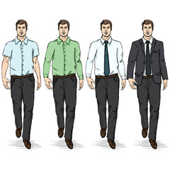 Obraz premium Vector Set of Color Sketch Men Models. Business Dress Code